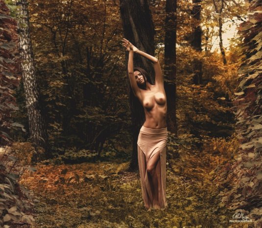 Голая модель в лесу met Art