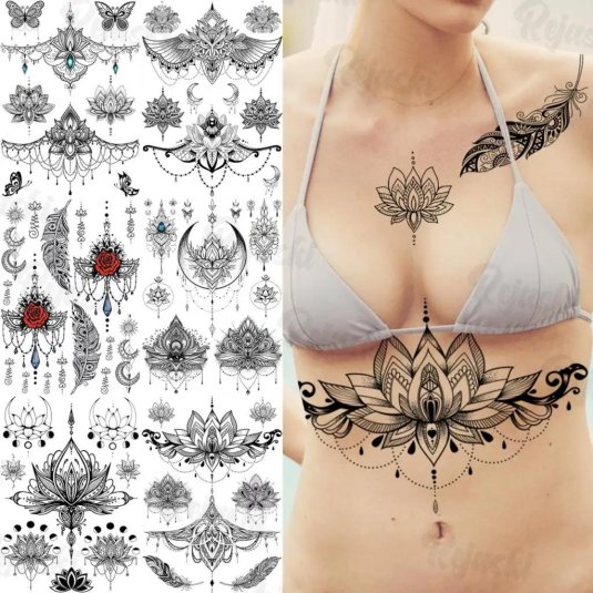 Тату над грудью женские