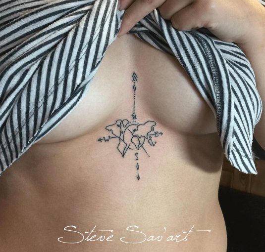 Тату между грудиной у девушек