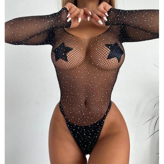 Сексуальные сетчатые боди со стразами