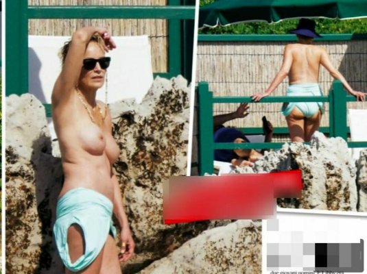 Шэрон стоун загорает топлесс