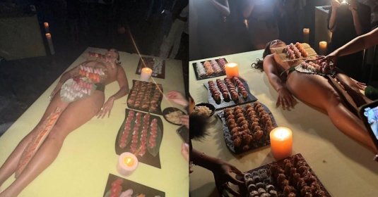 Суши на девушке