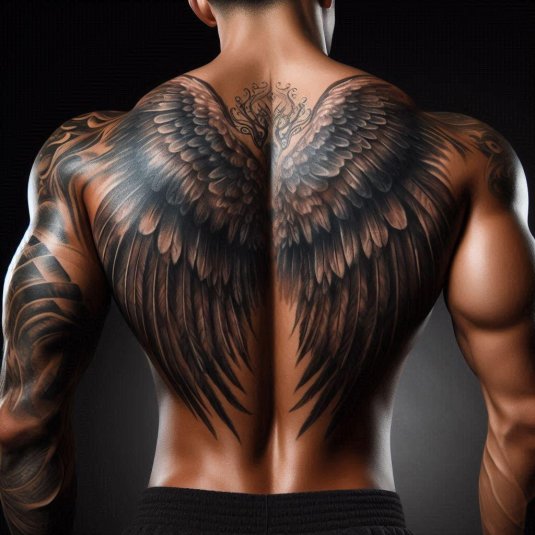 Тату крыло на спине