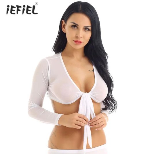 Прозрачный топ с длинным рукавом