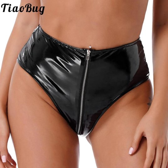 Трусики из лакированной кожи на молнии