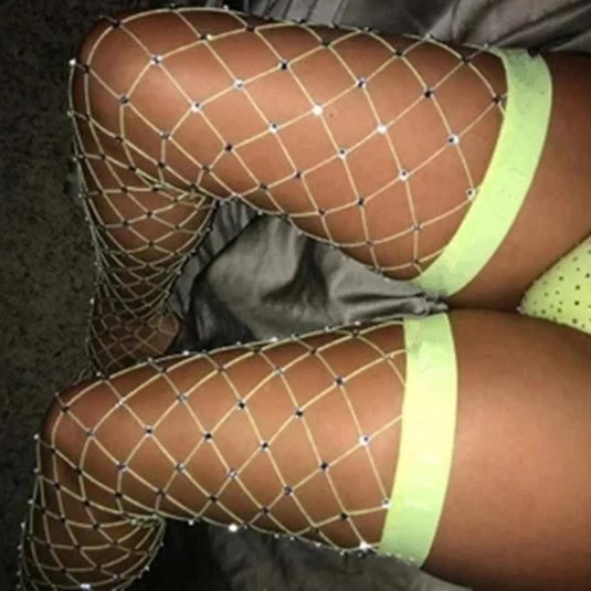 Чулки в сетку со стразами