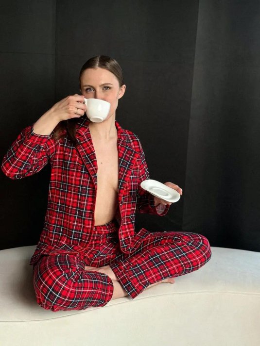 Пижама в клетку женская красная