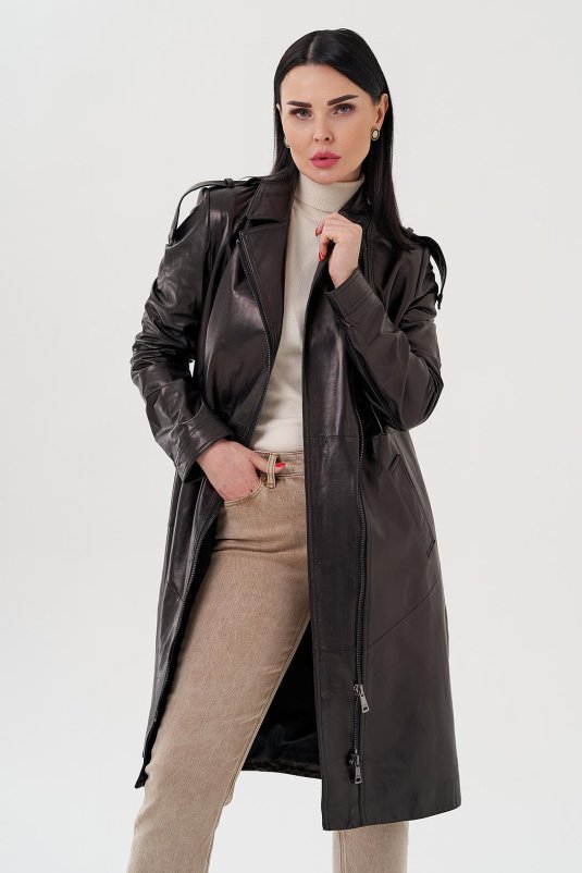 Кожаный плащ женский 2023