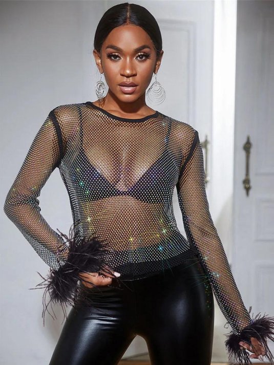 Сетчатый топ со стразами