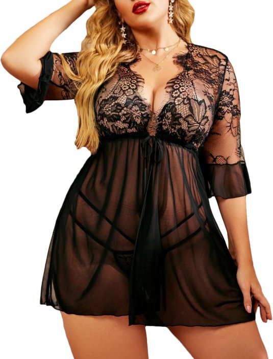Plus size chemise lace babydoll