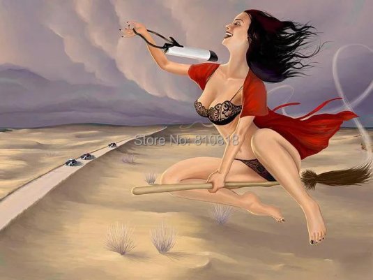 Красивая ведьма на метле