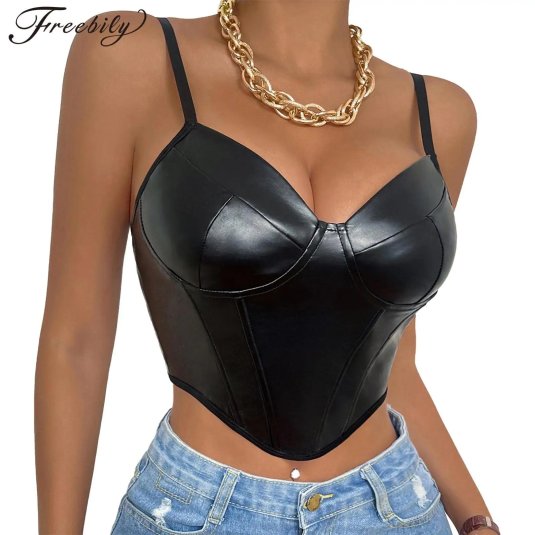 Кожаный топ на бретельках